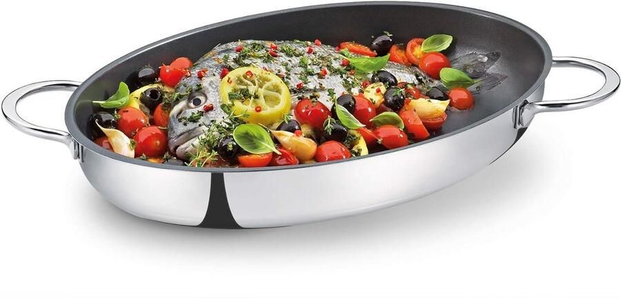 Vispan Roestvrij Staal Pocheerpan Ovaal Vis Bereiden Antiaanbaklaag Ovenvast 44.8 cm Zilver