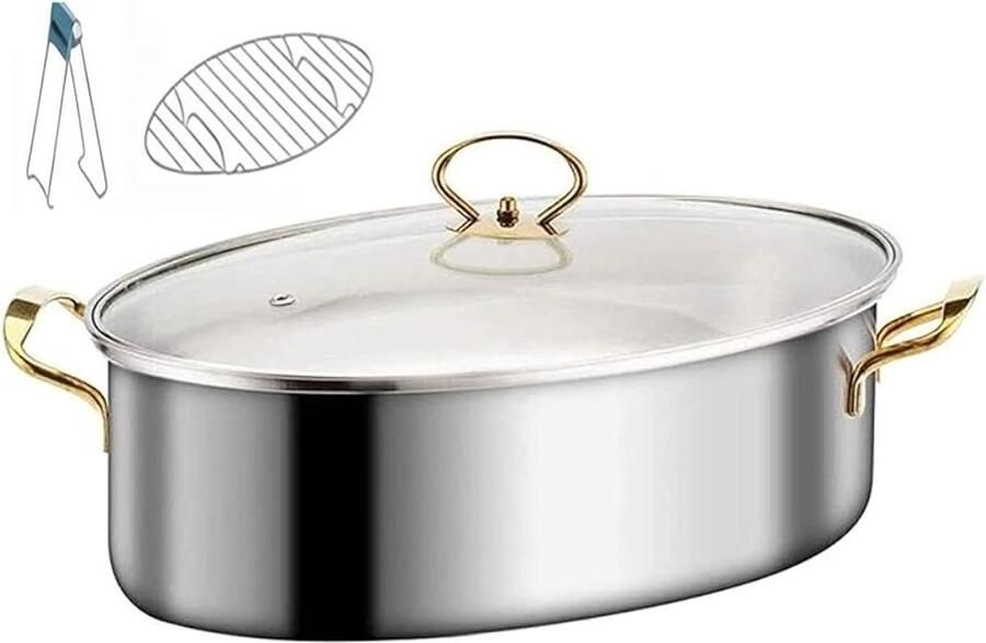 Visstomer Pan Stoompan Ovalen Gezond Koken Roestvrij Staal 304 38.7 cm Zilver