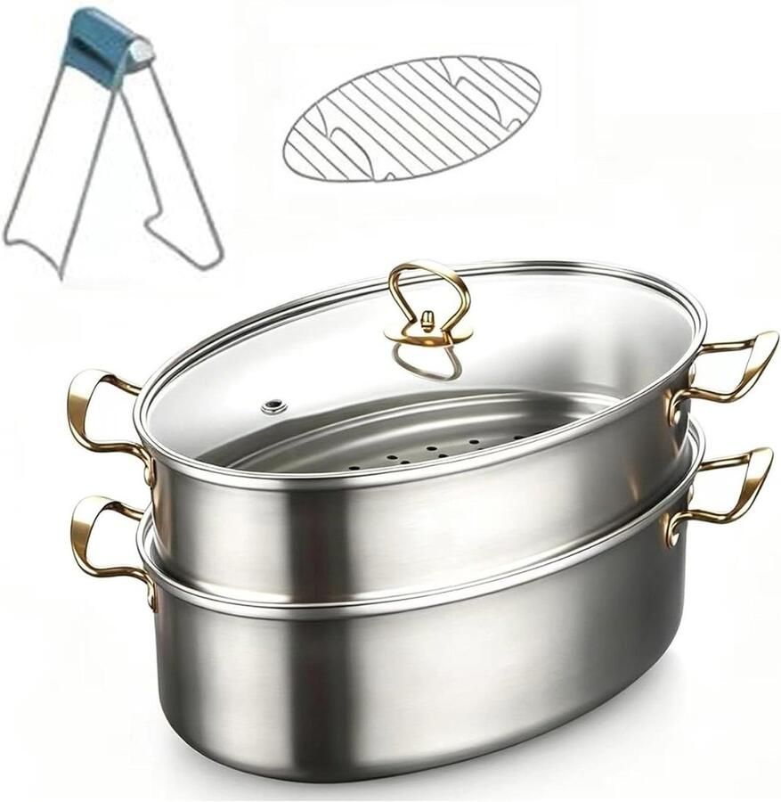 Visstomer Roestvrij Staal Vispan Stoompan Gezond Koken Gelijkmatige Warmteverdeling 38.7 cm Breed Zilver