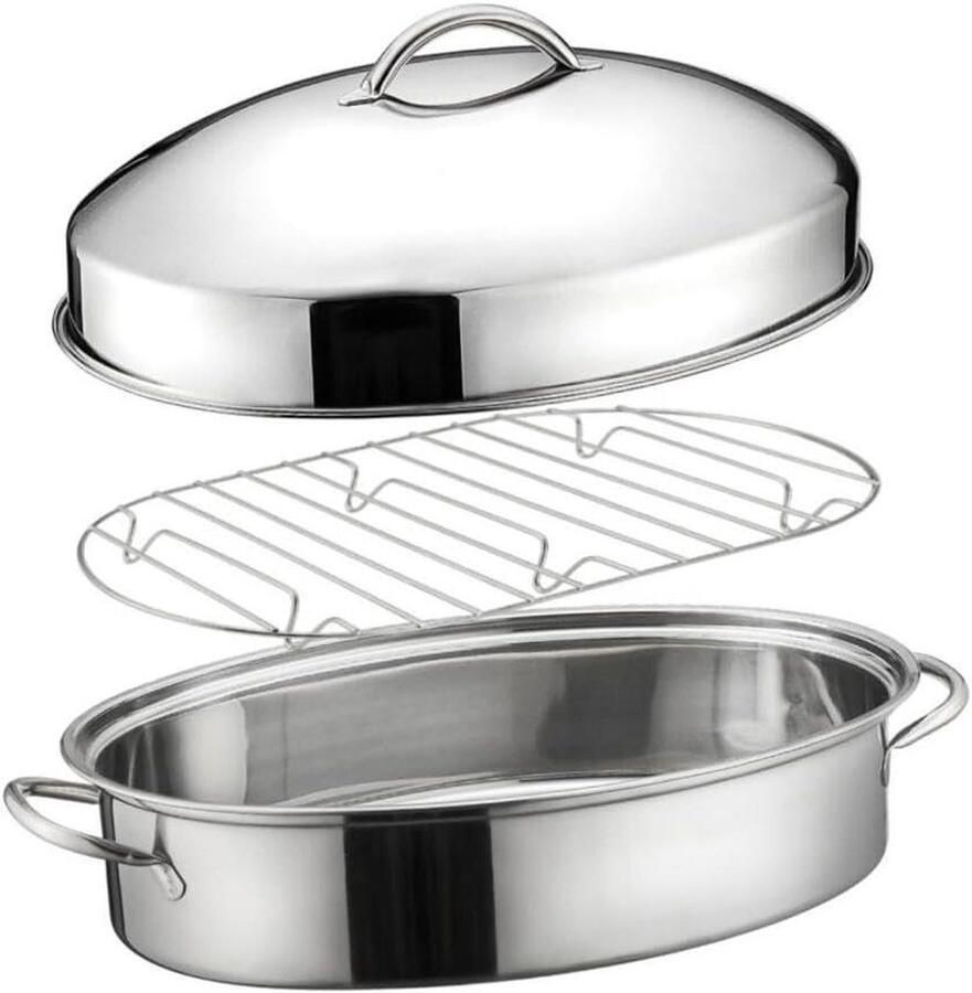 Visstoofpan met deksel Soeppan kookgerei Stomen en koken Roestvrij staal 40 cm diameter Zilver