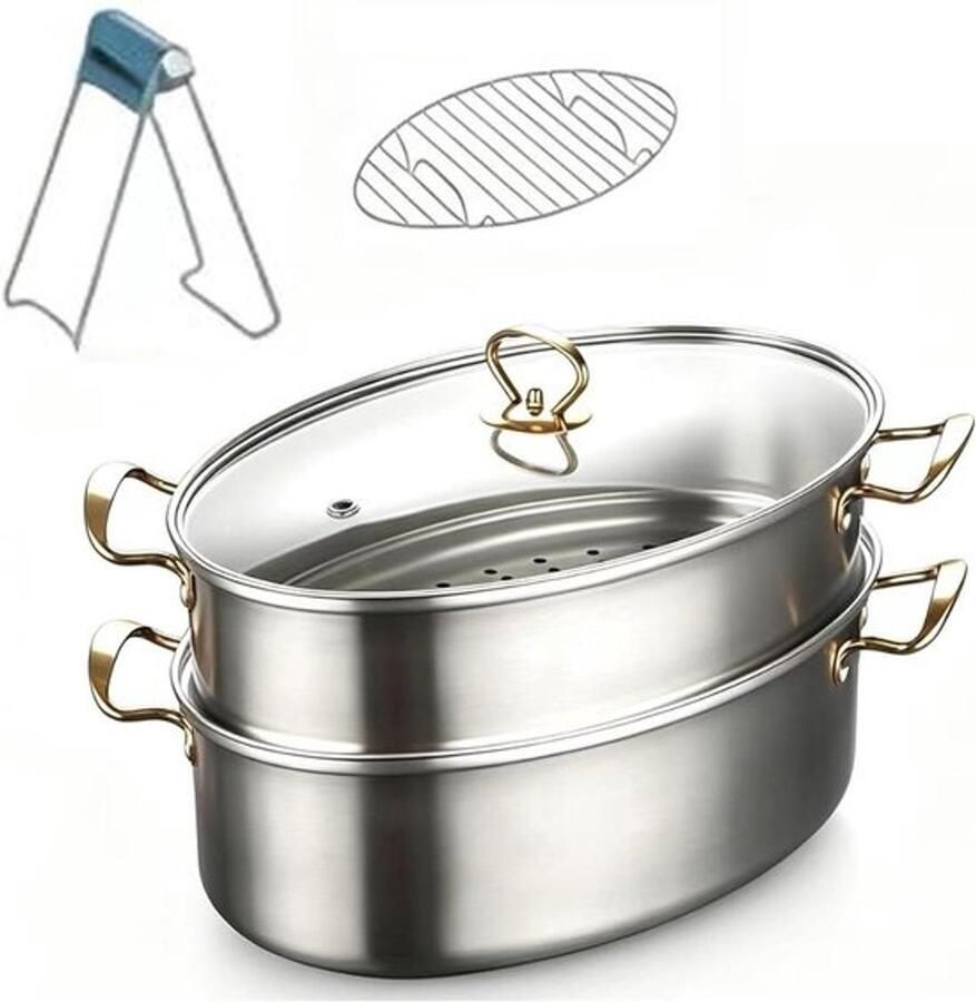 Visstoofpan Ovale stoofpan Vis stomen Roestvrij staal 304 38.7 cm breed Zilver