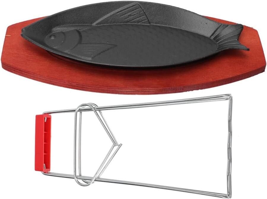 Visvormige Bakplaat Gietijzeren Serveerschaal Buiten Koken Antiaanbaklaag 36x16cm Kleur