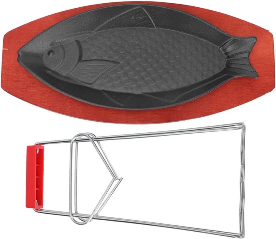 Visvormige Grillplaat Antikleef Bakplaat Vlees Vis Grillen Inclusief Houten Plank 35.5 cm