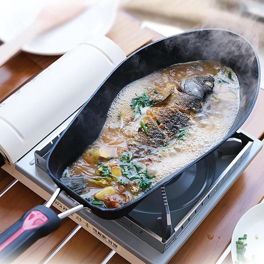 Vispan met antiaanbaklaag en houten spatel grillpannen in 3D-vorm kookgerei voor vleesgerechten grillen voor karpers - Foto 3