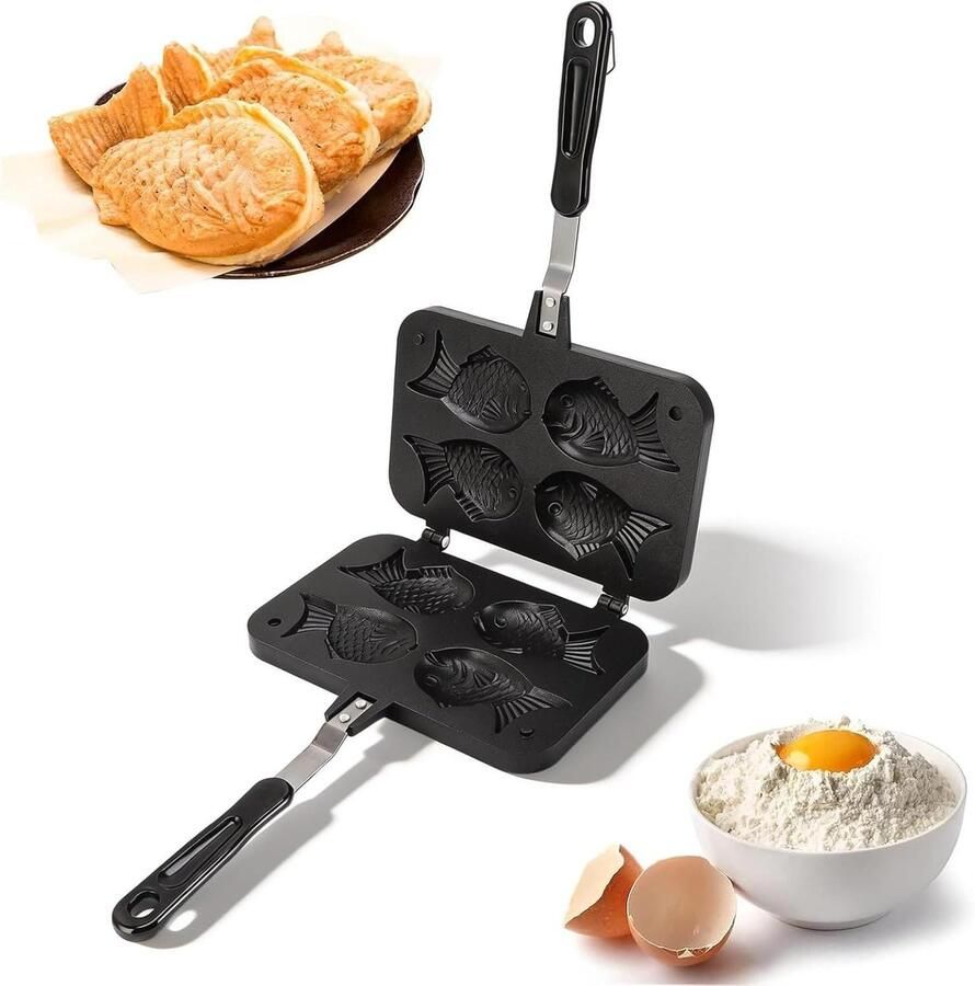 Visvormige Wafelmaker Cake Pan Klassieke Wafels Bakken Dubbelzijdig Non-stick 36x24 cm Zwart