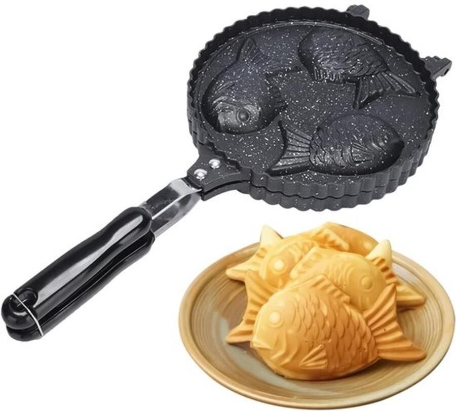 Visvormige Wafelmaker Wafelijzer Japanse Snacks Maken 3 Holten Anti-aanbak 6 x 22 x 6 cm Zwart