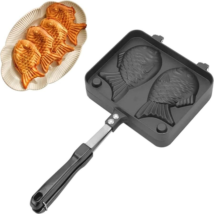Visvormige Wafelpan Roestvrij Staal Hoogwaardige Anti-Aanbaklaag Duurzaam Handvat Voor Feestjes en Theehuizen