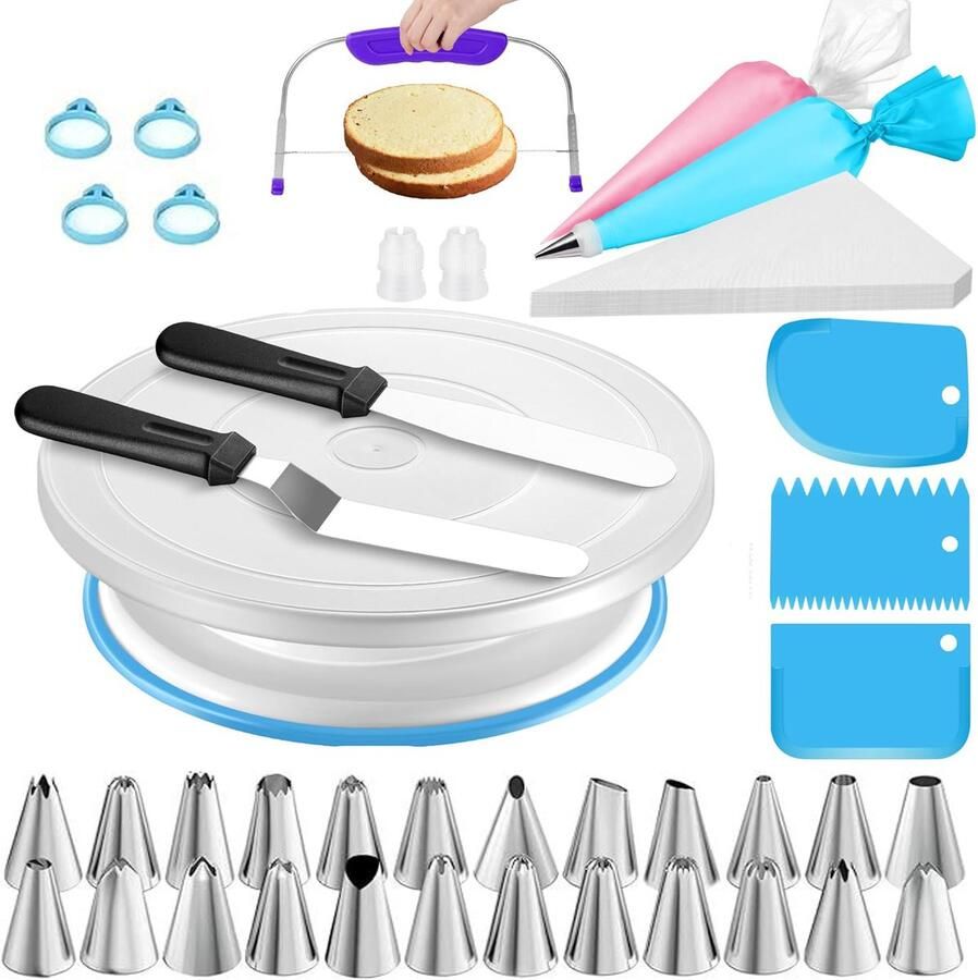 Vitdipy 68Stuks Taartdecoratieset – 360° Draaitafel Spuitzakken Set – Taartstandaard Bakaccessoires Voor Taarten Complete Bakset