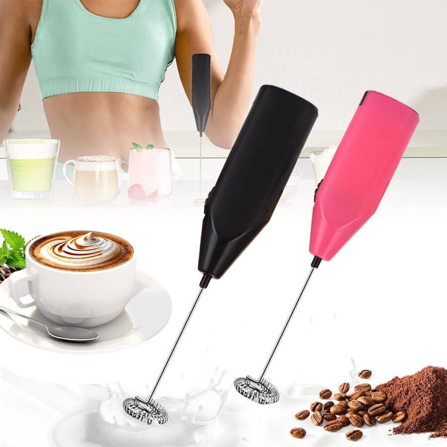 Vitdipy Melkopschuimer Elektrisch 2 Stuks Makkelijk Op te Bergen Melkopschuimers Zwart Roze