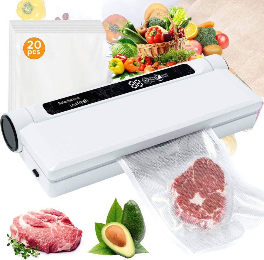 Vitdipy Vacumeermachine Incl. 20 Vacumeerzakken Droog & Nat Voedsel Foodsaver Seal Apparaat Wit