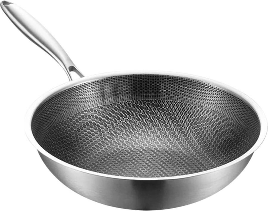 Vlakke Bodem Wok Roerbakpan RVS Veelzijdig Koken Universele Compatibiliteit 32cm Diameter Grijs