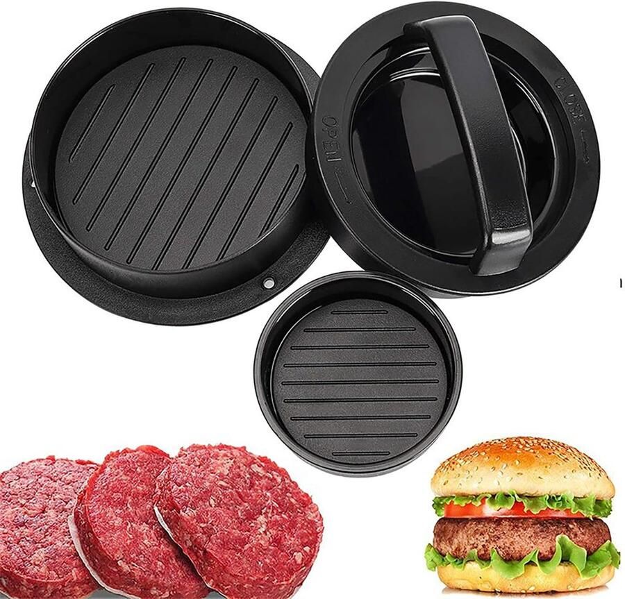 Vlees Compactor Set Burger Pers Vlees Bereiden Drie-in-één Ontwerp 12.5 cm Zwart
