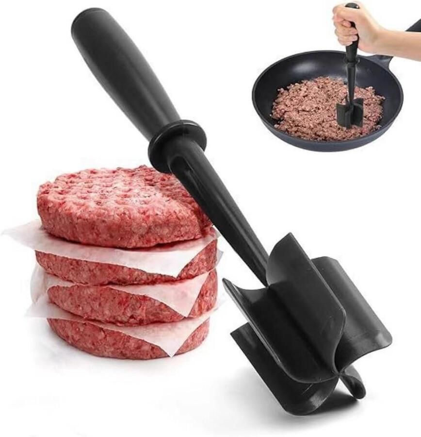 Vlees Hakker Gehakt Masher Koken met Gehakt Hittebestendig Nylon 29 cm Zwart