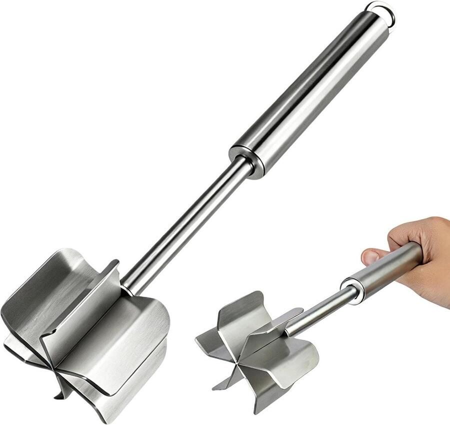 Vlees Hakker Gehaktstamper Keukengadget Voedselbereiding Roestvrijstalen Keukenhulp 28 x 7 x 7 cm Zilver
