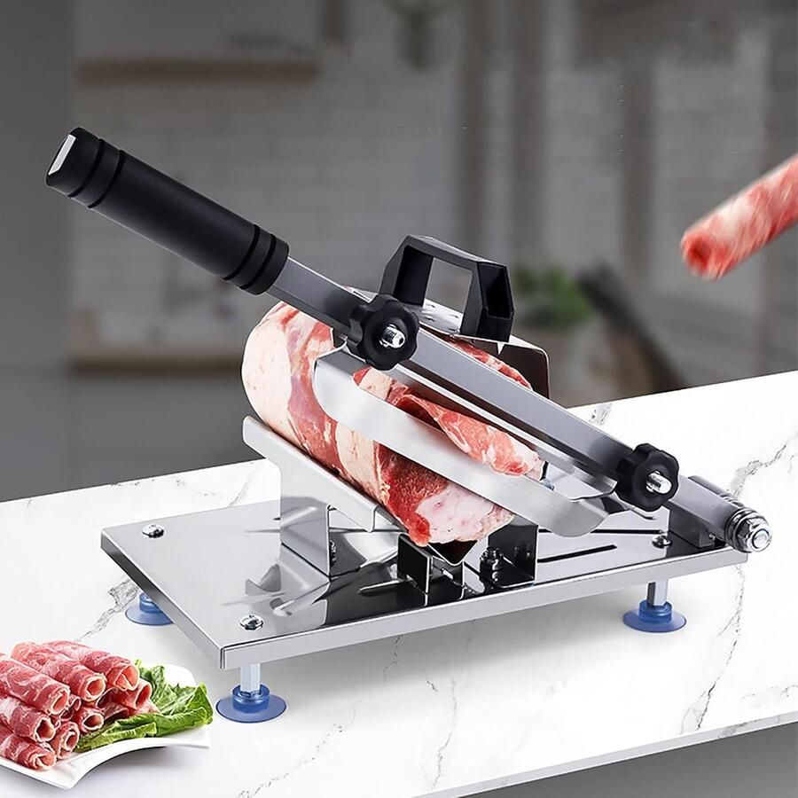 Vlees Snijmachine voor Thuis Snijmachine Vlees Handmatige Snijmachine RVS Instelbare Snijdikte voor het Snel Snijden van Bevroren Vlees Groenten enz