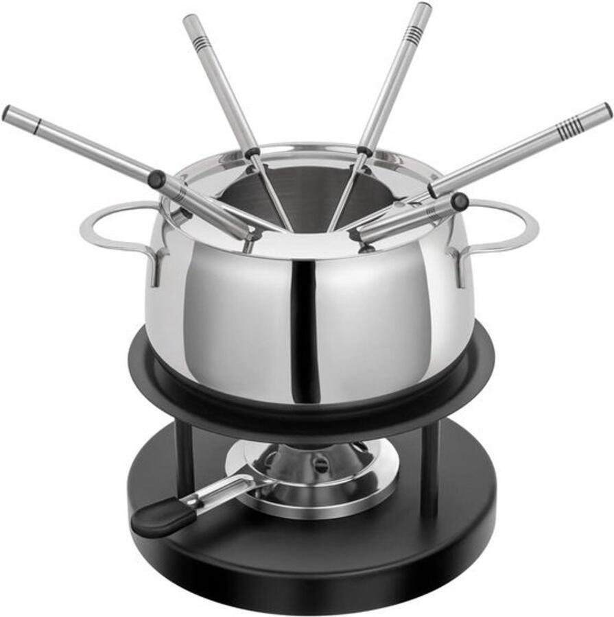 Vleesfondue set Fondue pan Gezellig tafelen Inclusief 6 vorken 2 Liter Zilver