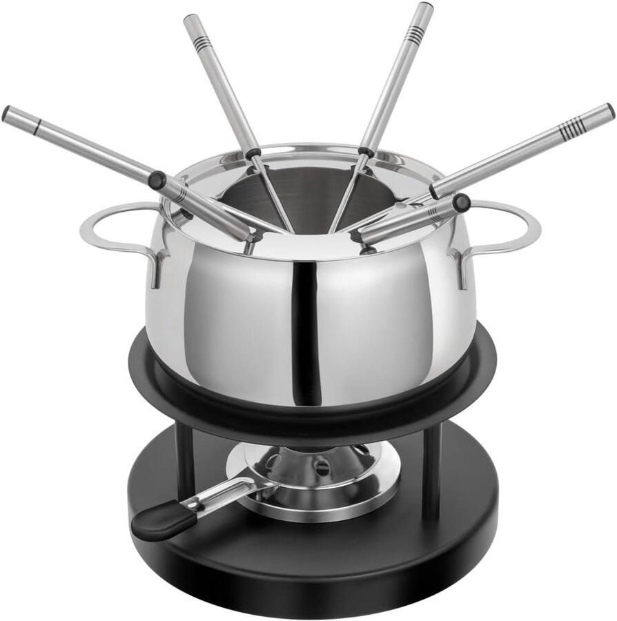 Vleesfondue set Fondue pan Gezellig tafelen Inclusief 6 vorken 2 Liter Zilver