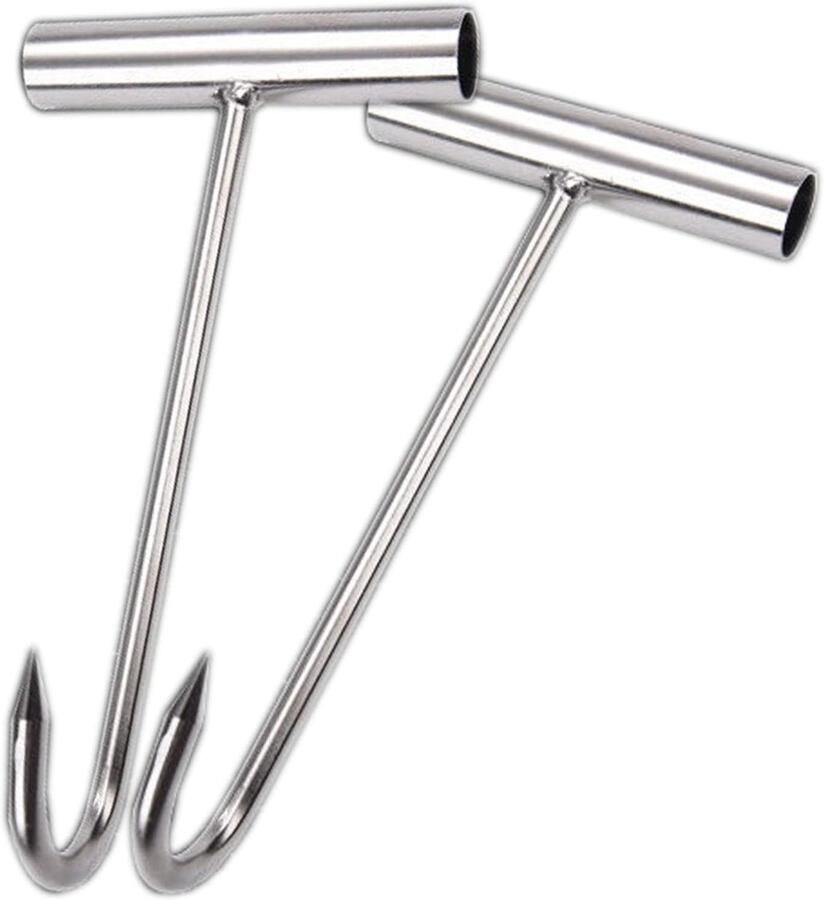 Vleeshaken voor het slachten set van 2 stuks roestvrij staal T-handvat uitbeenhaak voor slagerij restaurant keuken spek worstjes barbecue grillgereedschap slagerijen