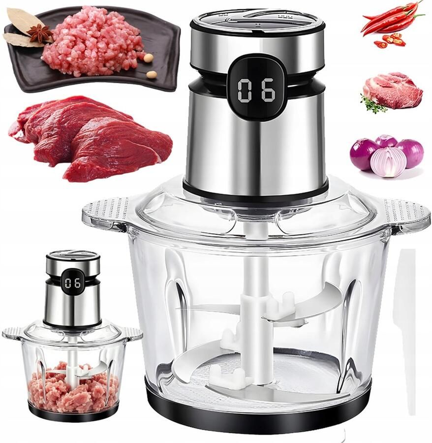 Vleesmolen 200W Elektrische Vleesmolen 3 Snelheden & Digitale Timer 1.75L Borosilicaat Glas Oververhittingsbeveiliging RVS Mes & Vaatwasser Voor Vlees & Groenten