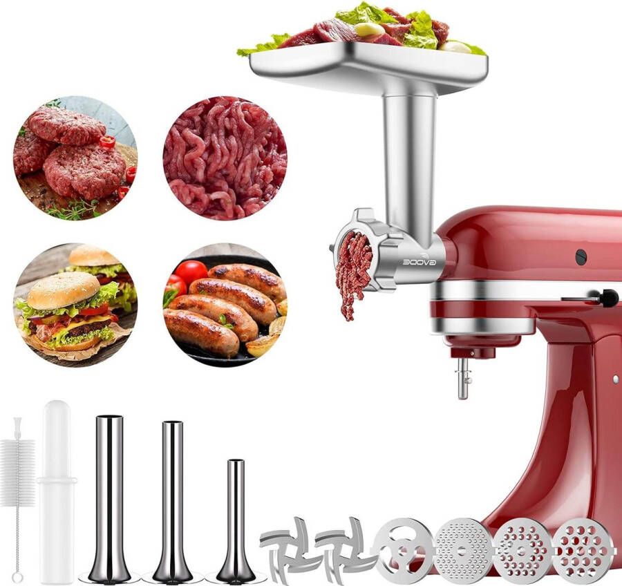 Vleesmolen-opzetstuk voor Kitchenaid accessoires als accessoire met 4 maalschijven 3 worstvullingen voor Kitchen Aid aluminiumlegering vleesmolen-opzetstuk