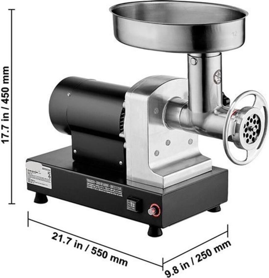 Vleesmolen – Elektrische Vleesmolen – Gehaktmolen – Worstmaker – 550W Motor – Roestvrij Staal