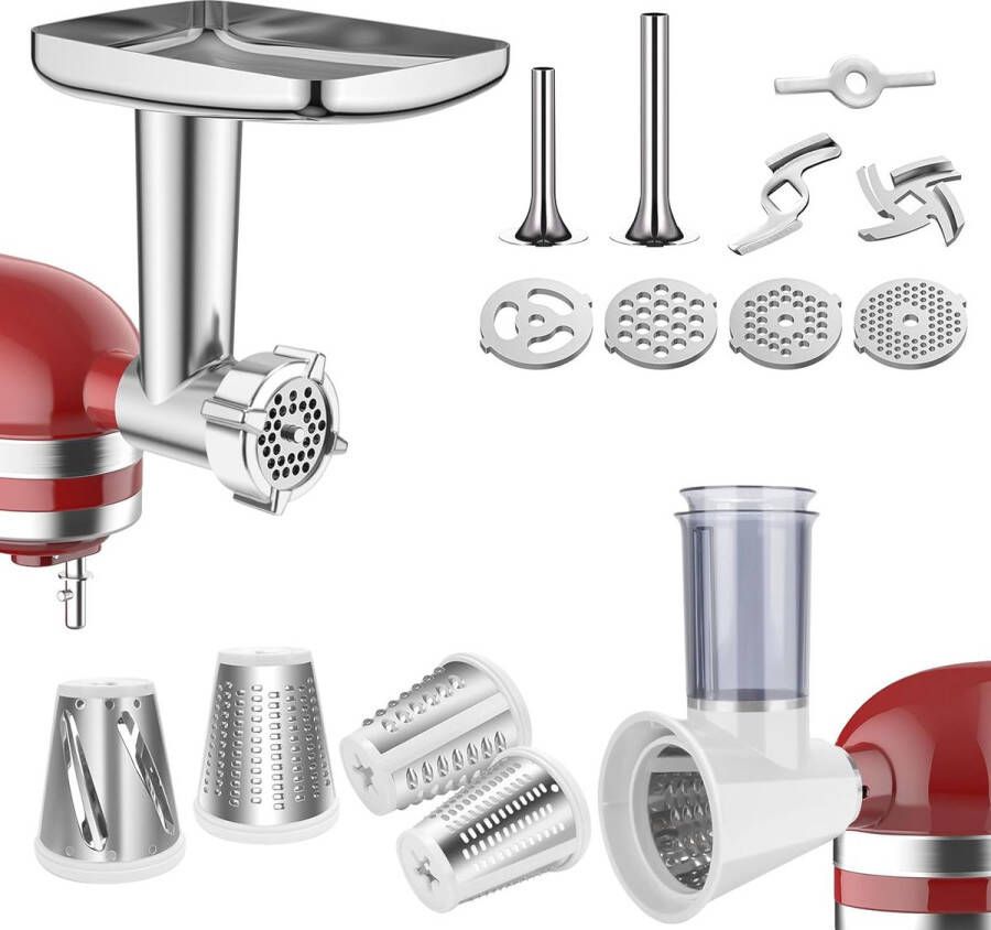 Vleesmolen en Kaasrasp Hulpstukken voor Keukenmixers Metalen Vleesmolen en Snijmachine Set