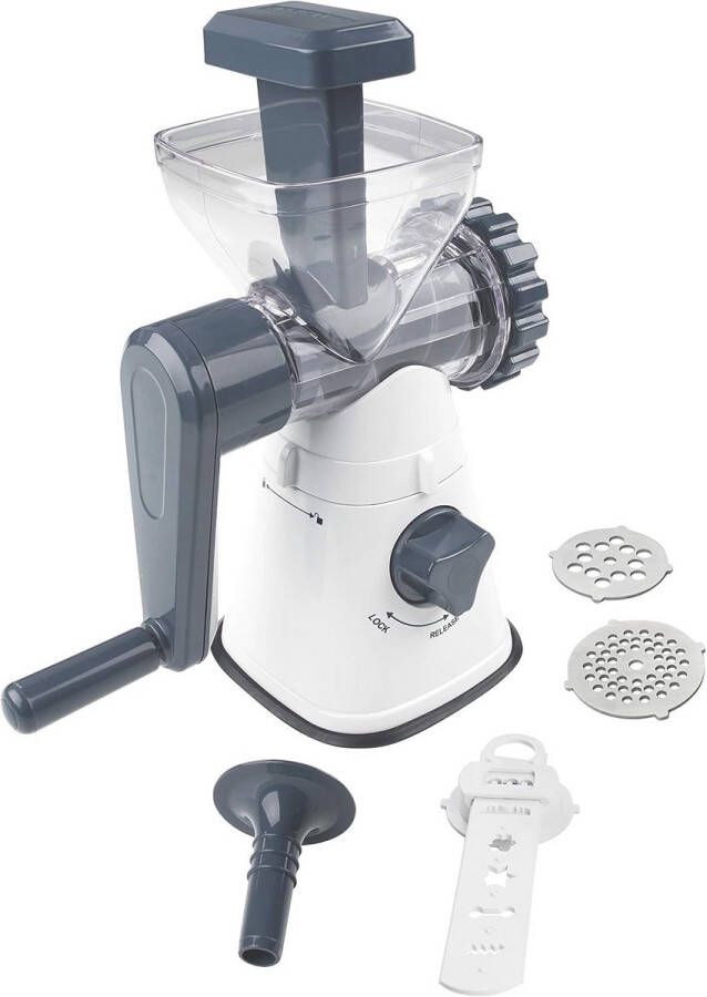 Vleesmolen en Worstvuller met Kaasrasp en Chocoladehakmolen Kunststof en Roestvrij Staal