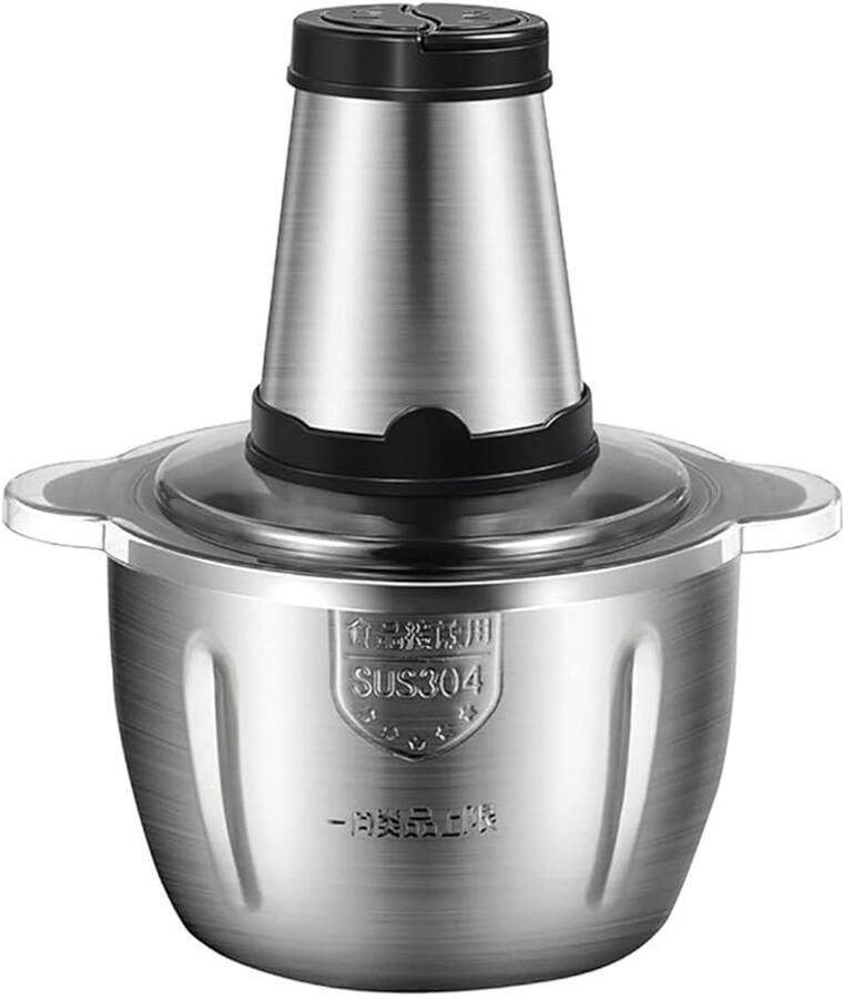 COOAU Vleesmolen Groentenhakker 250W 2L -Twee-snelhedenmodus Kleine Vleesmolen voor Huishoudelijk Gebruik Metalen behuizing Roestvrijstalen Mixer