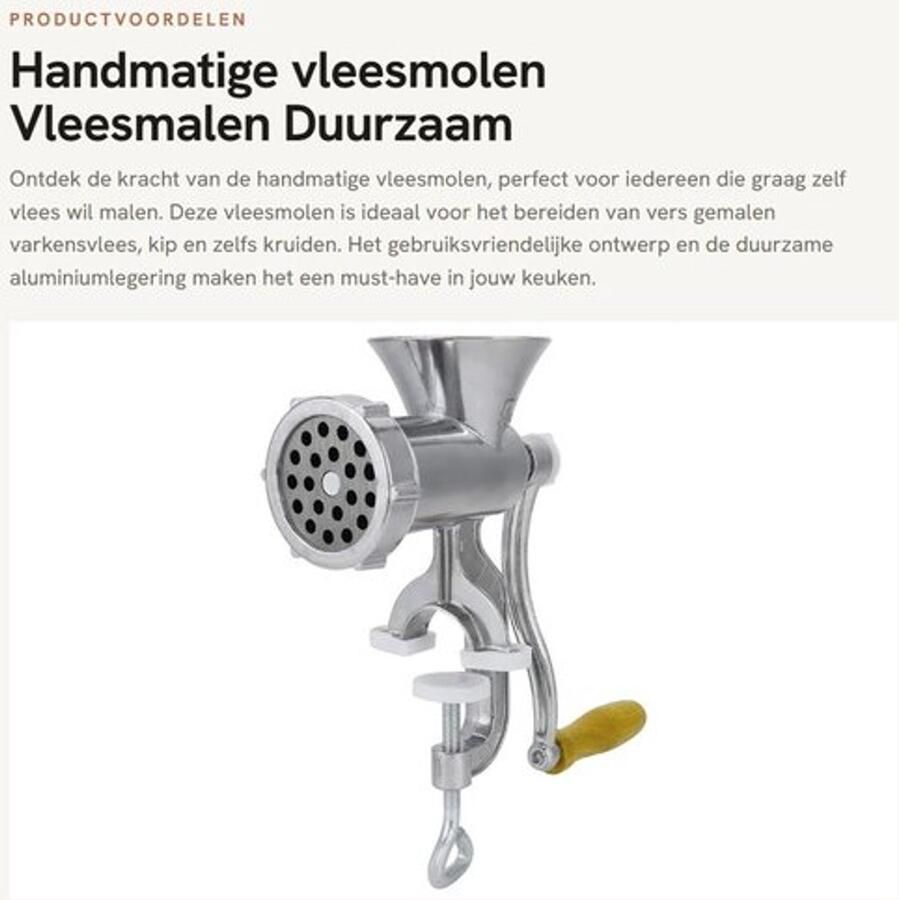 Vleesmolen Handmatig Aluminiumlegering Ergonomische Grip Eenvoudig te Reinigen Geschikt voor Varkensvlees Kip Hoogwaardige Meskoppen Vleesfabriek