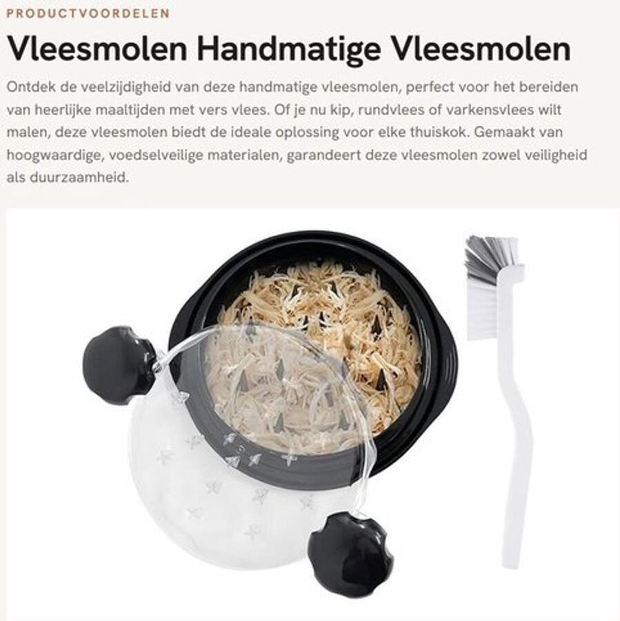 Vleesmolen Handmatig Vleessnijgereedschap Reinigingsborstel Voedselveilig Zwart 25 x 25 x 8 5 cm Vleesvermaler