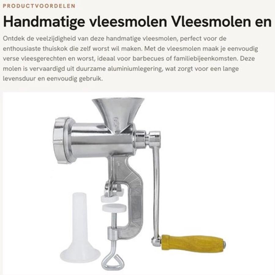 Vleesmolen Handmatig Worstmaker Aluminiumlegering 15x25 cm 573 g Duurzaam en Nauwkeurig Vleesvermaler