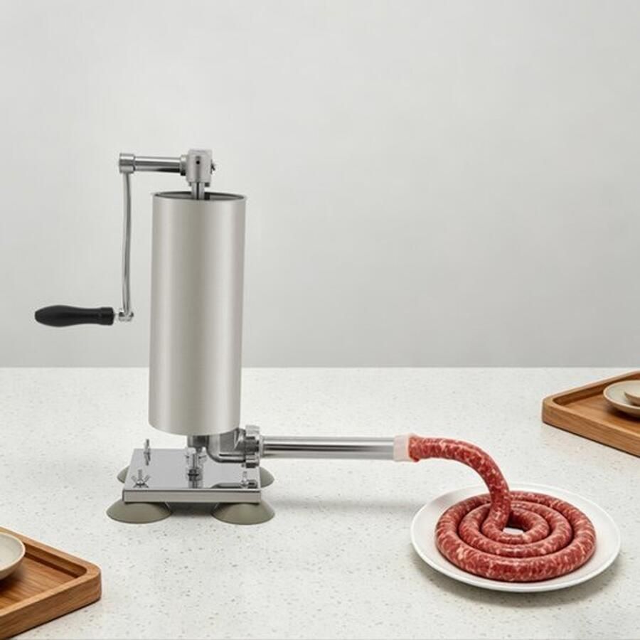 Vleesmolen Handmatige Worstvuller 3L Capaciteit Roestvrij Staal Zilver Voor Thuis En Commercieel Gebruik