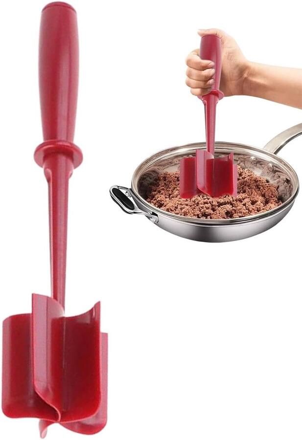 Vleesmolen Keukengereedschap Hamburgerhakselaar Puree Culinaire Bereiding Anti-aanbaklaag Vaatwasserbestendig ca. 28 cm Rood