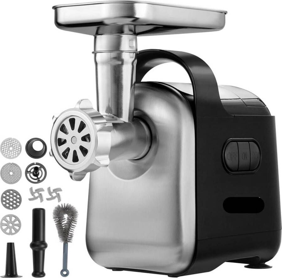 Vleesmolen Keukenmachine Keukenrobot 550W Foodprocessor Gehaktmolen met 2 Messen en 3 Maalschijven Zwart