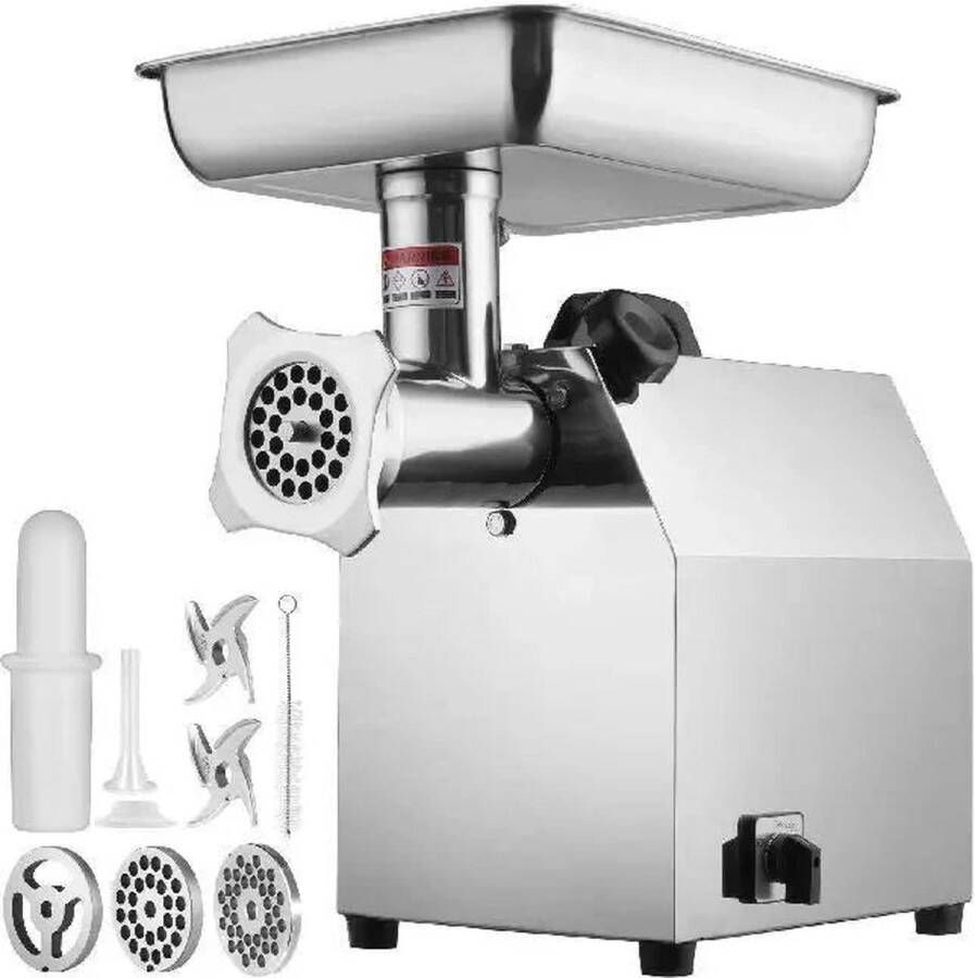 Vleesmolen Keukenmachine Keukenrobot Groentesnijder 1100W 60Hz met 2 messen Foodprocessor Gehaktmolen Zilver
