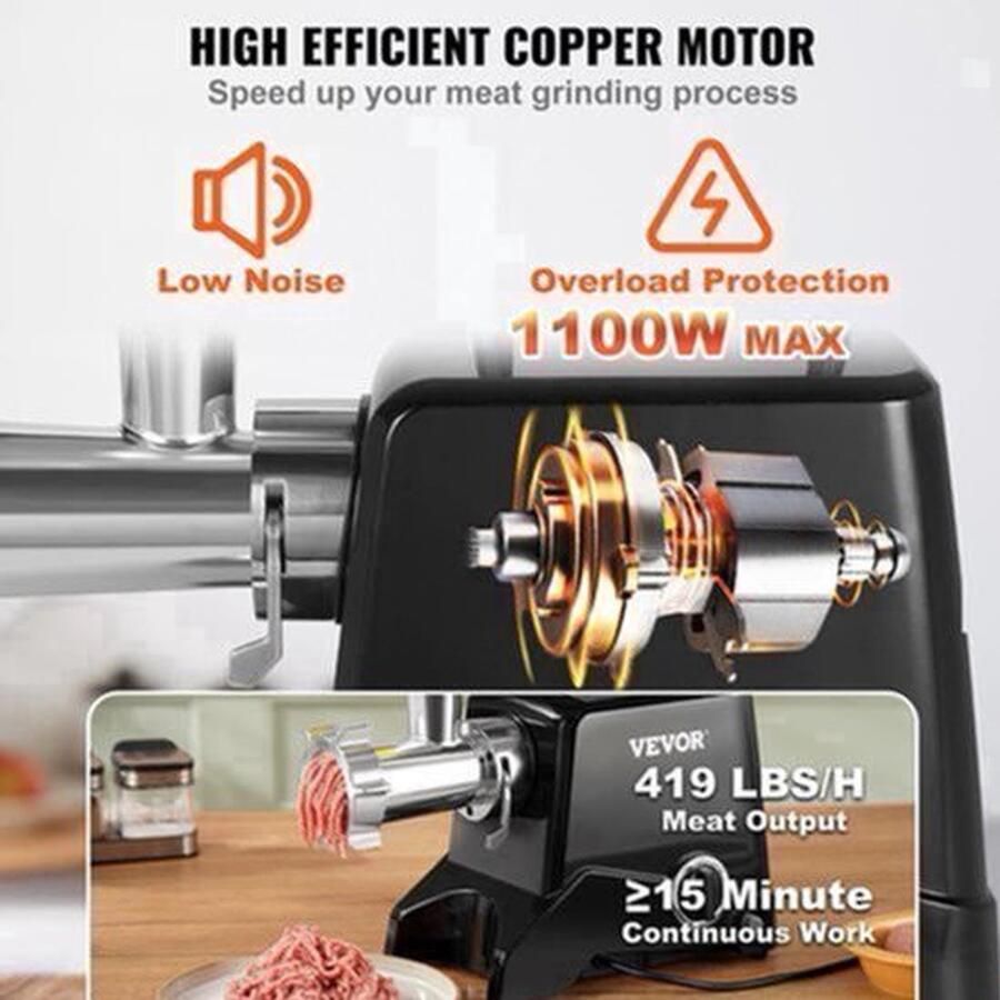 Vleesmolen Keukenmachine Keukenrobot Groentesnijder 700W 220V 50Hz- 2 Messen 3 Maalplaten Foodprocessor Gehaktmolen Zwart - Foto 2