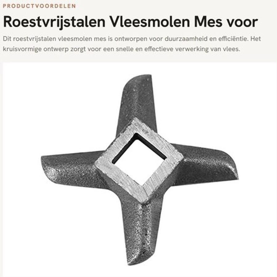 Vleesmolen Mes Roestvrij staal Vleesmolen Plaat Mes Vervangend Onderdeel Geschikt voor Kunststof Vleesmolens Stevige Constructie Kruisvormig Ontwerp Gehaktmes