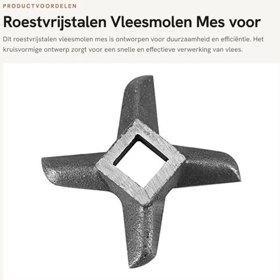 Vleesmolen Mes Roestvrij staal Vleesmolen Plaat Mes Vervangend Onderdeel Geschikt voor Kunststof Vleesmolens Stevige Constructie Kruisvormig Ontwerp Gehaktmes