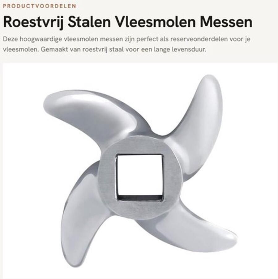 Vleesmolen Messen Roestvrij Staal Reserveonderdelen Kruismolen Lemmet Vervangingsonderdeel Geschikt voor Vleesmolen Diameter 61 mm