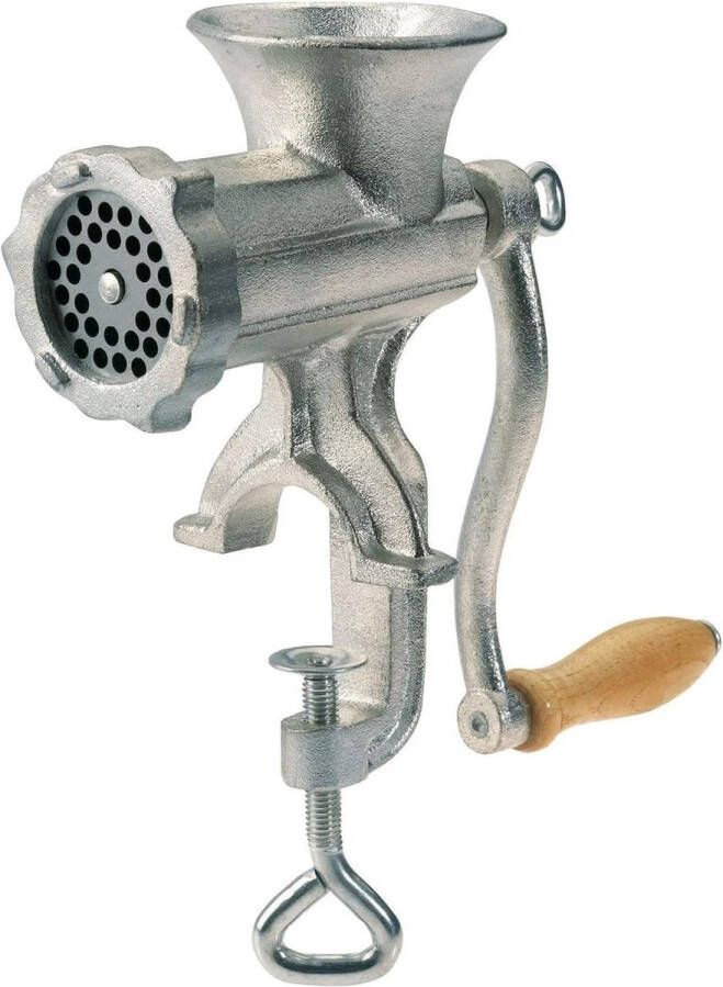 Vleesmolen vertind gietstaal zilver met geperforeerde schijf worstvultrechter opzetstuk voor koekjes schroefklem tafelmontage Westmark 97502260