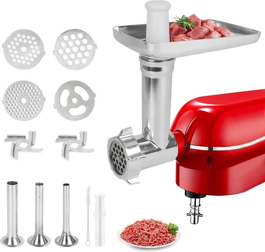 Vleesmolen opzetstuk keukenmachine accessoire maalschijven worstvulhoorns slijpmessen aluminiumlegering Vleesmolen