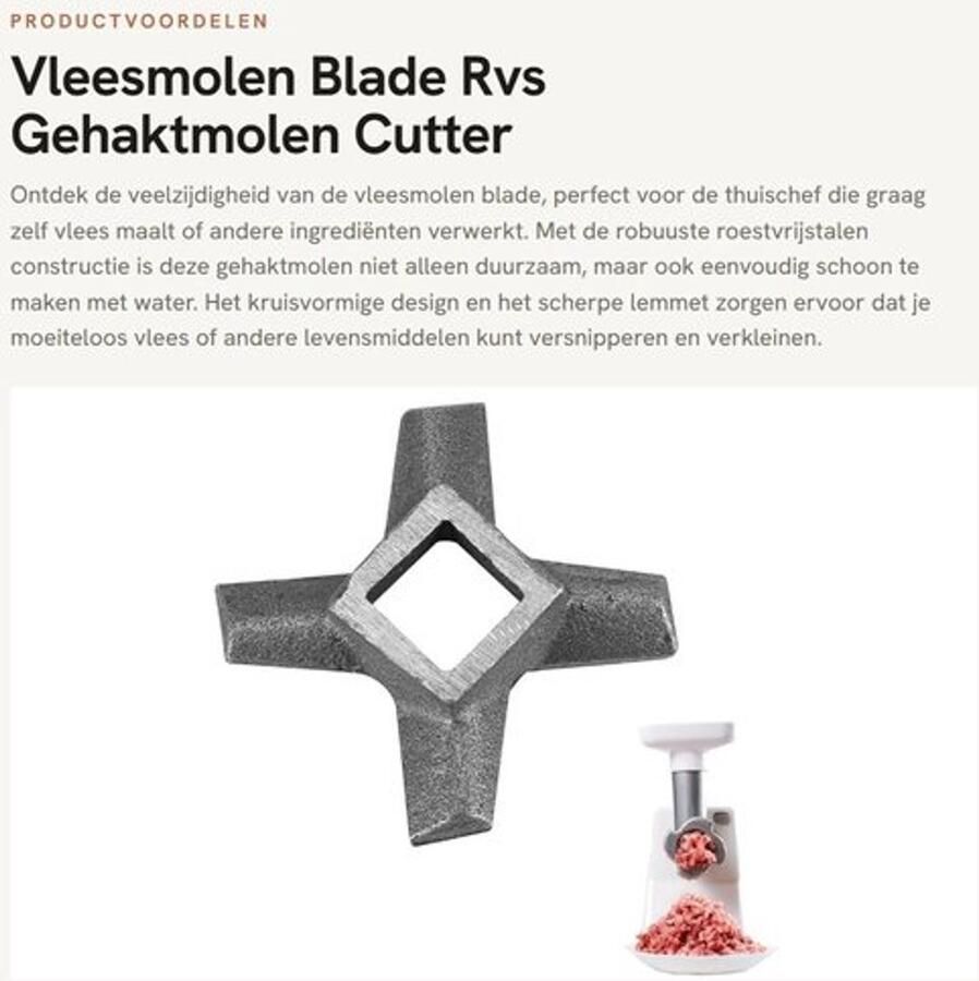 Vleesmolen Robuuste RVS Constructie Vlees Chopper Gehaktmolen Mes Vervanging Reserveonderdeel Kruisvormig Design