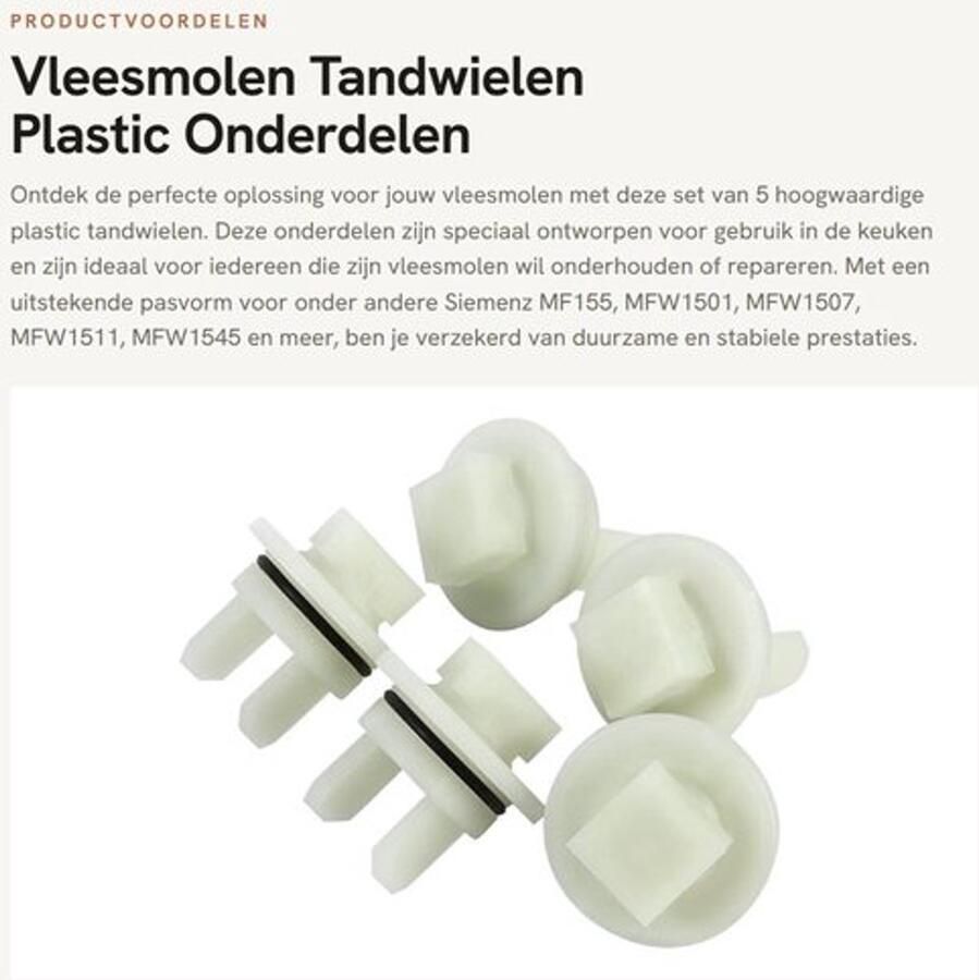 Vleesmolen Tandwielen 5 Stuks Kunststof Onderdelen Geschikt voor Siemenz MF155 MFW1501 MFW1507 Stevig en Stabiel 1 6 cm Formaat Gehaktmolen Onderdelen