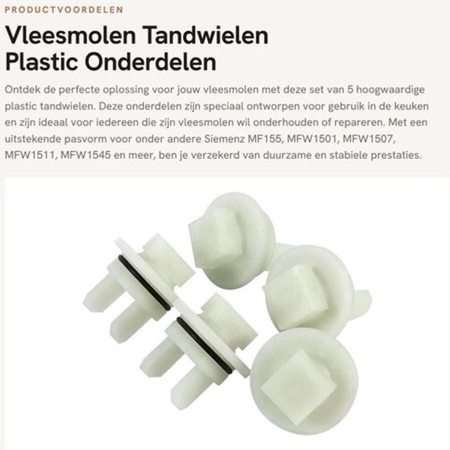 Vleesmolen Tandwielen 5 Stuks Kunststof Onderdelen Geschikt voor Siemenz MF155 MFW1501 MFW1507 Stevig en Stabiel 1 6 cm Formaat Gehaktmolen Onderdelen