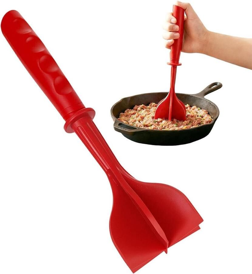 Hamburger Smasher Vlees Stamper Maaltijd Bereiding Zes Gebogen Bladen 26.8 cm Lengte Rood