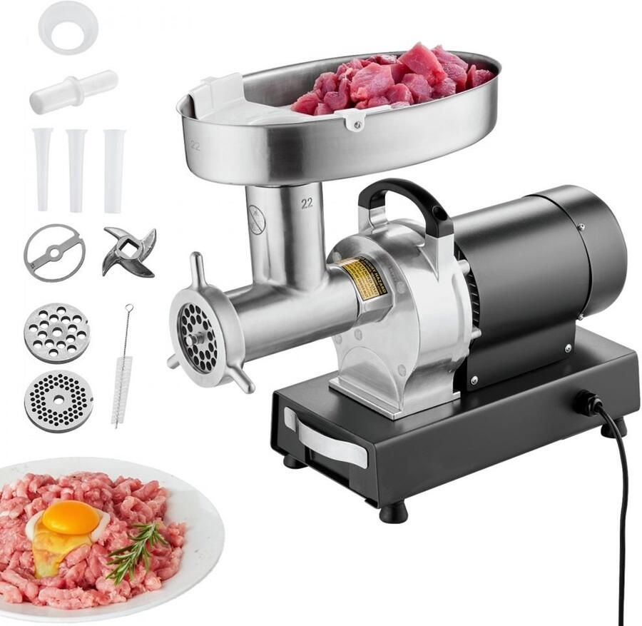 Vleesmolen Gehaktmolen Elektrisch Industrieel Capaciteit 6 35 kg min Motor 750 W RVS Met Mes en Maalplaat Worstmaker Worstvuller Horeca & Keuken