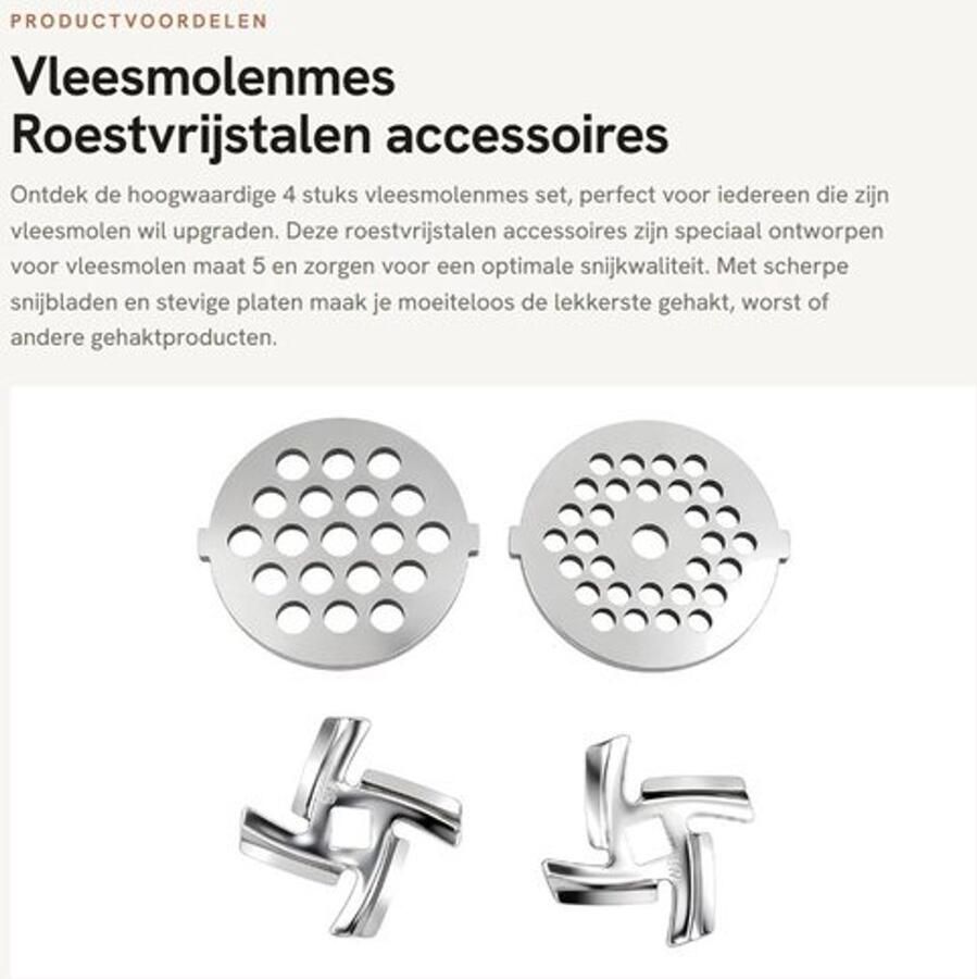 Vleesmolenmes Set 2 x Vleesmolen Bladen 2 x Vleesmolen Messen Roestvrij Staal Vervangende Onderdelen Compatibel met Vleesmolenbladen