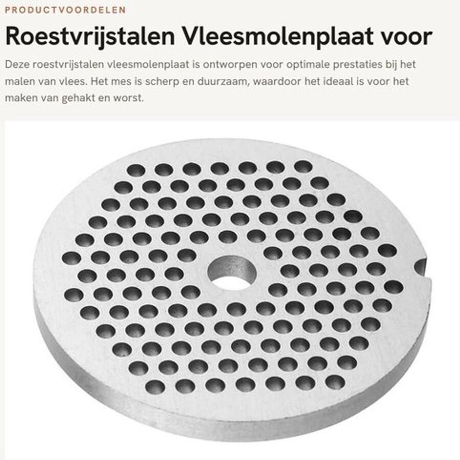 Vleesmolenplaat #8 Roestvrijstalen Plaatmes Vleesmolenschijven Keukenhulpmixer Worstmakerbevestiging Veilig en duurzaam Vleesmaalplaat