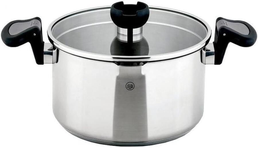 Vleespan met deksel Kookpan Braadpan Koken en afgieten Met schenktuit en zeefdeksel 20 cm diameter Zilver
