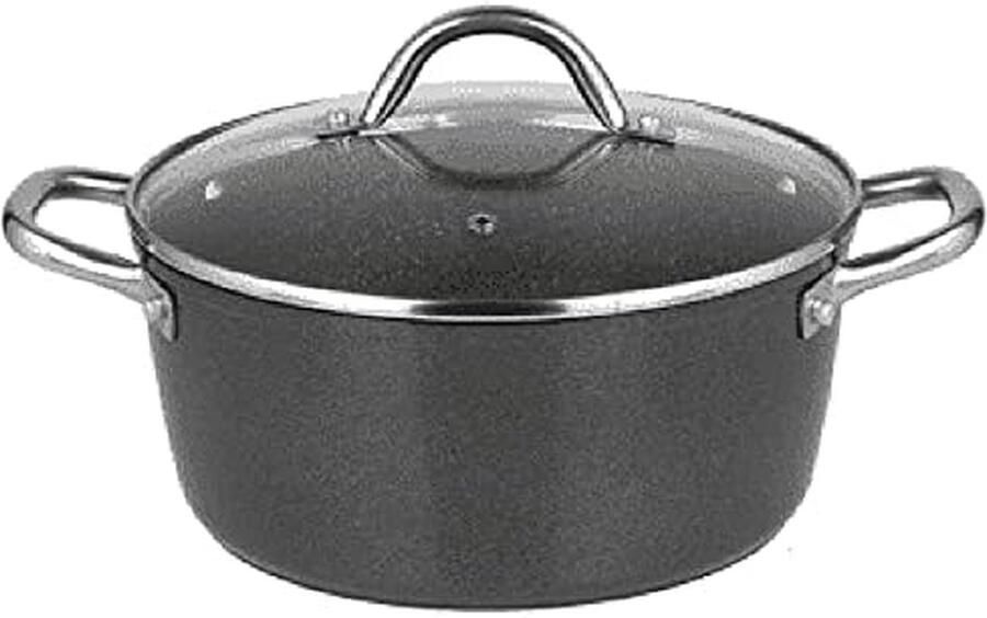 Vleespan met Deksel Soeppan Aluminium Koken en Stoven Marmeren Antiaanbaklaag Ø 24cm Zwart